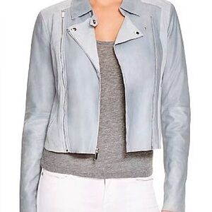 Paige Silvie Leather Jacket, Blue Fog, Size M